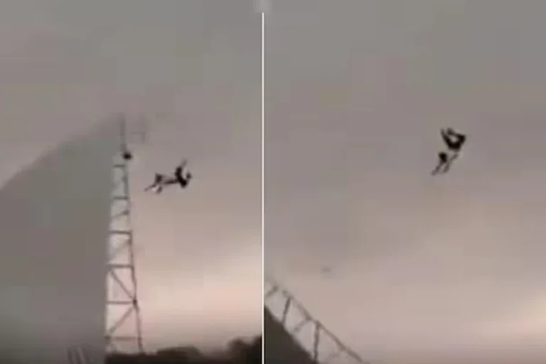 ঝড়ের কবলে টিনের চালসহ উড়ে গেলেন যুবক!