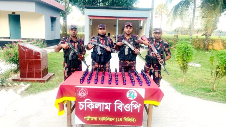 নওগাঁ সীমান্তে বিজিবির অভিযানে ৮৯ বোতল ভারতীয় ফায়ারডিল জব্দ