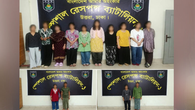 রাজধানীতে বিদেশে পাচারের উদ্দেশ্যে আটকে রাখা ১২ নারী উদ্ধার